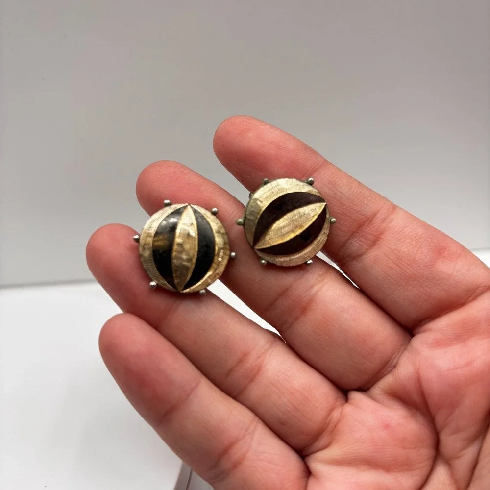 VTG Swank Cufflinks Silver Tone Abstract Leaf Eye Design Mod Mid Century Men's